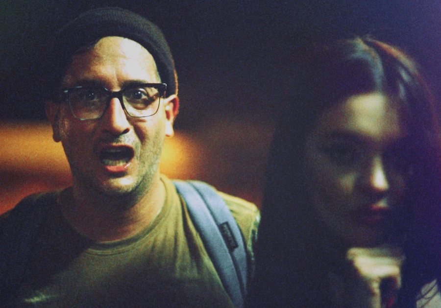 Bleubird and Taylor Dorry outside Churchill's Pub, shot on film